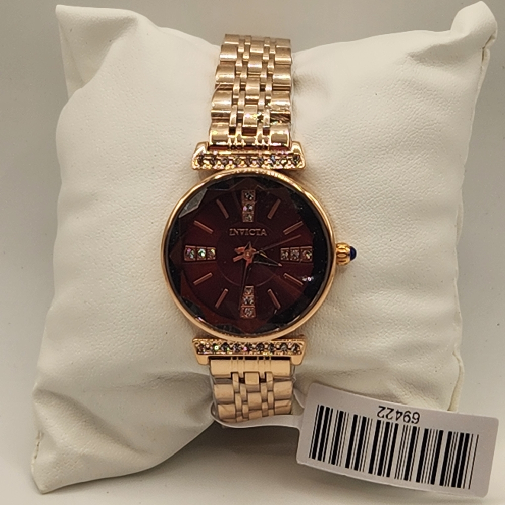 Invicta Wildflower Women's Rose Gold Quartz Watch with Burgundy Dial & Bling!